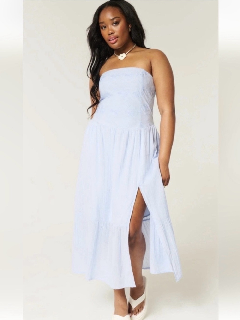Hollister Strapless Light Blue Midi Dress with Side Slit NWOT large - Picture 1 of 10